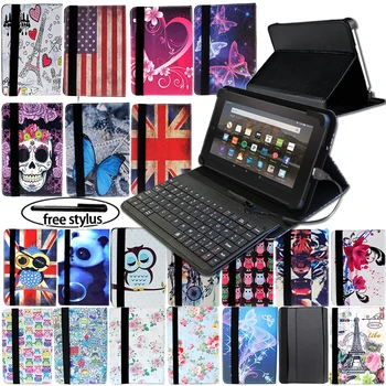 

Wired Keyboard Tablet PU Leather Case Stand Cover for Amazon Fire 7(5th/7th/9th/Fire HD 8 (2015/2016/2017/2018) Tablet Case