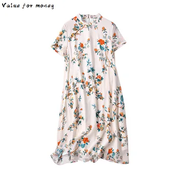 

Dress Summer Women Print Floral Real Silk Dress Fashion Vintage Party Dress Women Dress Elegant Vestido Mujer P8136 YY2530