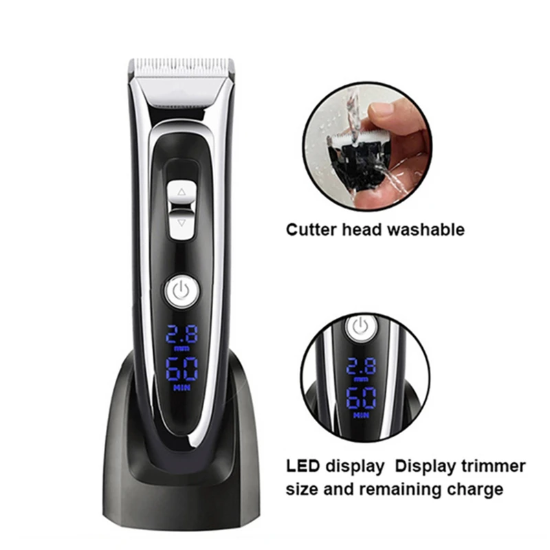 EU Plug Professional Digital Hair Trimmer Rechargeable Electric Hair Clipper Men's Cordless Haircut