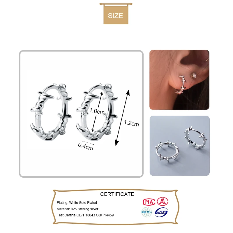Серьги кольца Trusta из стерлингового серебра 925 пробы серьги Клипсы колючей