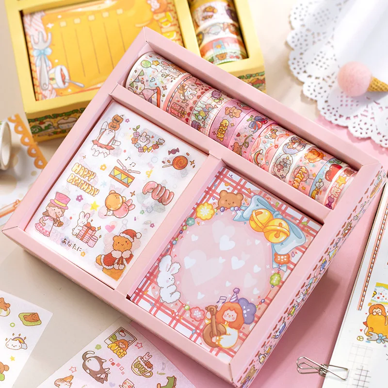 

40PCS/SET Washi Tape + Memo Pads + Stationery Stickers School Supplies Kit Masking Tape Cartoon Kawaii Sticker DIY Planner Decor