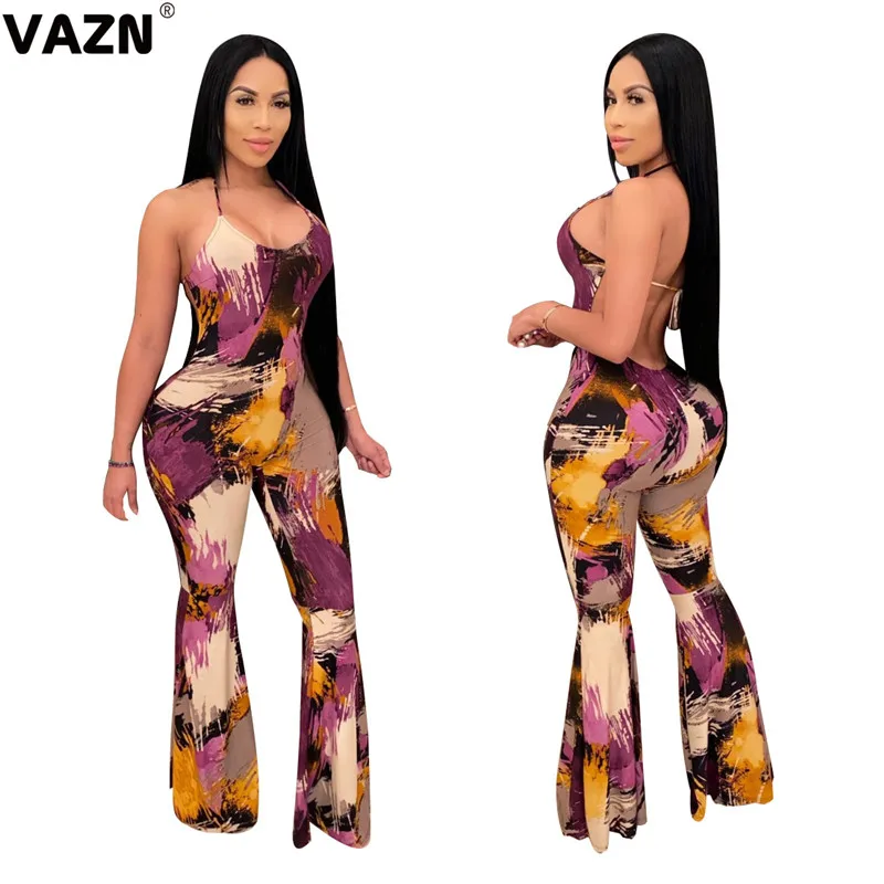 VAZN S-XXL 2020 летний сексуальный женский фиолетовый длинный комбинезон с завязками