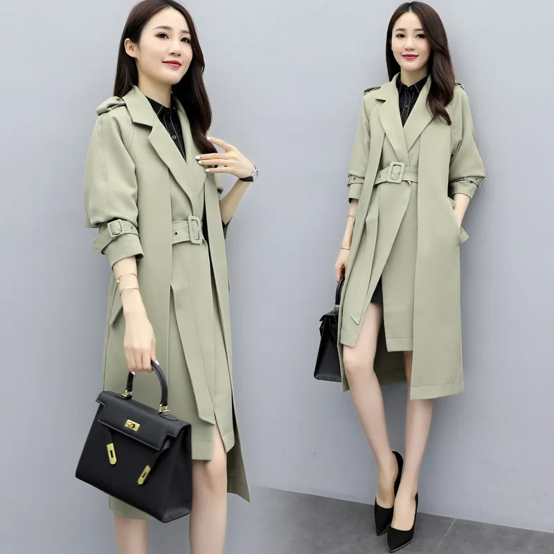 

Autumn Clothing Coat Women's 2019 New Style Korean-style City Casual Fashion Fake Two-Piece Mid-length Trench Coat