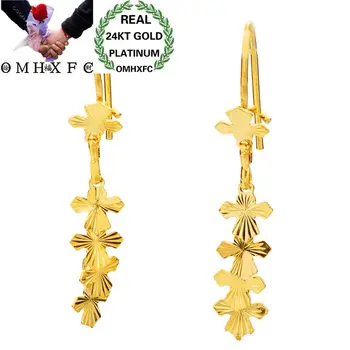 

OMHXFC Wholesale European Fashion Woman Girl Party Wedding Gift Cross Water Drop Tassel 24KT Gold Drop Earrings ER65