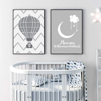 

Nursery I love you to the moon and back Air Balloon Poster Canvas Paintings POP Wall Art Pictures Print for Baby Room Home Decor