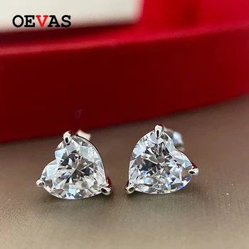 

OEVAS 925 Sterling Silver Heart Cut Created Moissanite Gemstone Wedding Engagement Ear Studs Earrings Fine Jewelry Wholesale