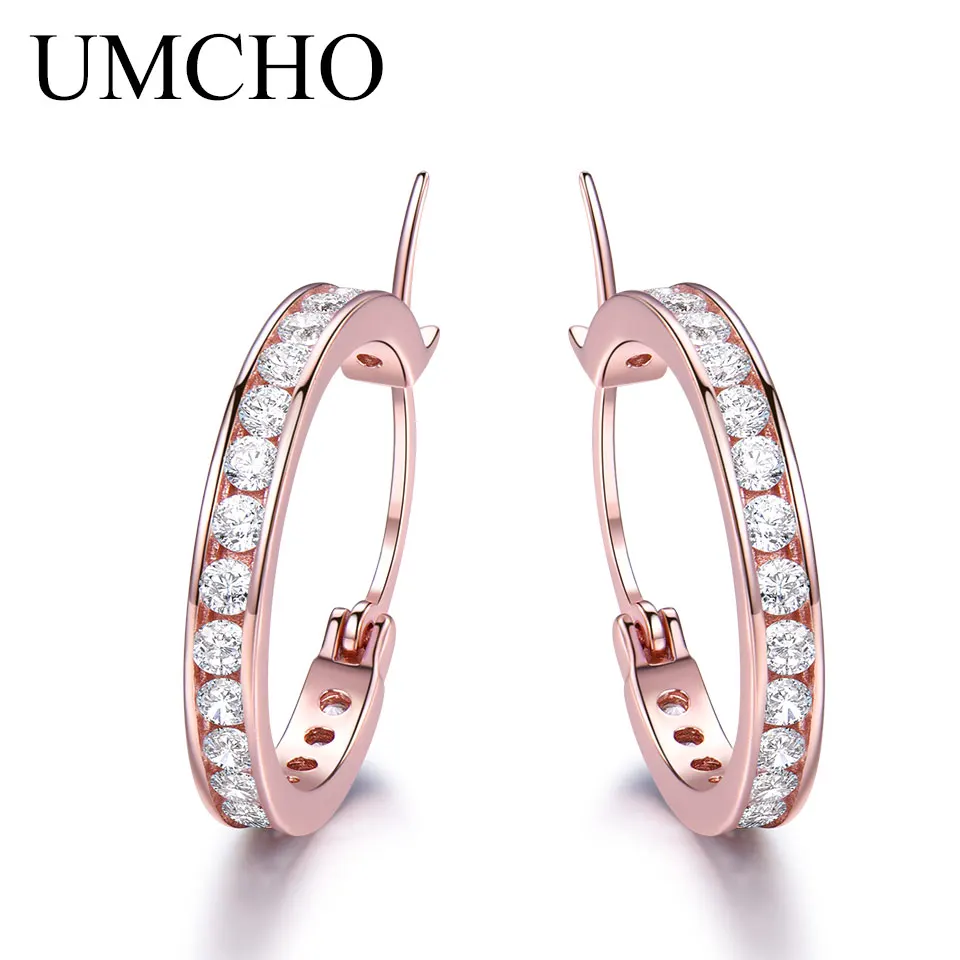 UMCHO 925 пробы, серебряные серьги-кольца, трендовые подлинные покрытые розовым золотом серебряные ювелирные изделия для женщин, подарок на свадьбу, помолвку