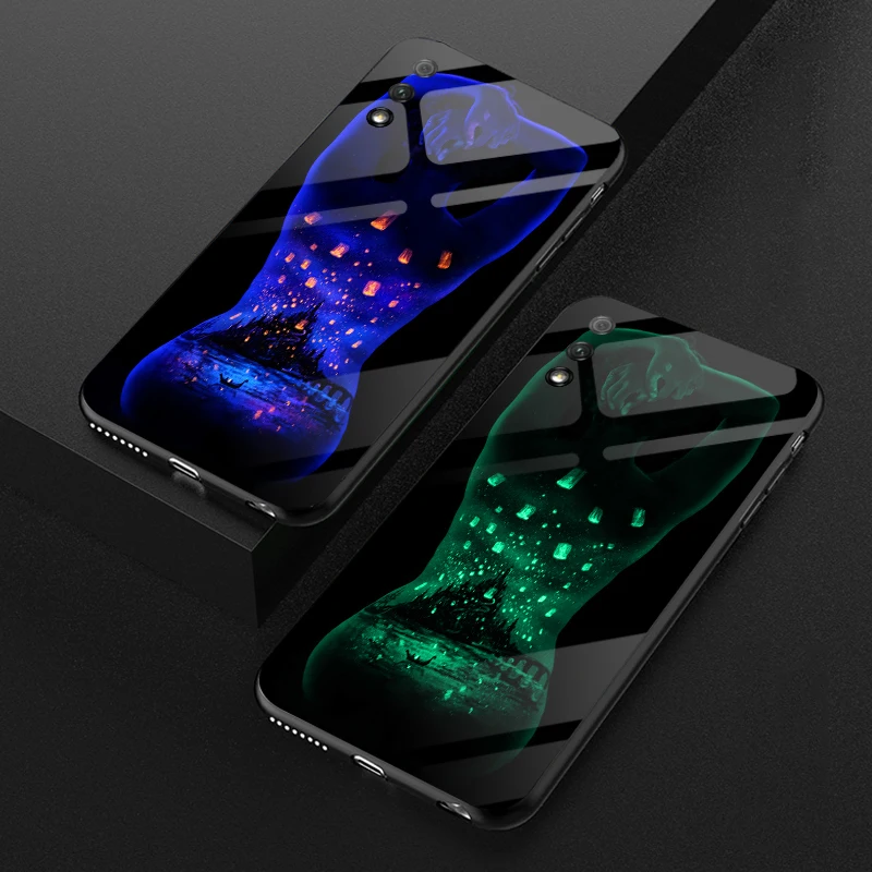 3D светящийся чехол из закаленного стекла для Huawei Honor 7C 8C 9A 8X Max задняя крышка с