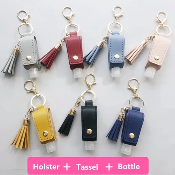 

30ML Hand Sanitizer Bottle Leather Keychain Holder Travel Refillable Container Flip Reusable Bottle With Tassel Keychain Carrier