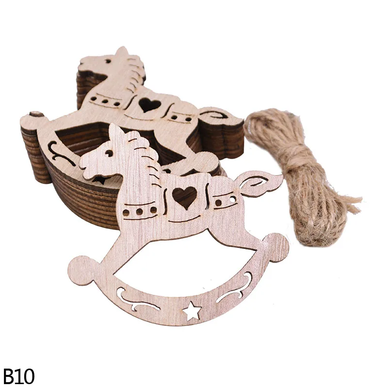 B10 horse 5/10 шт полые фотообои для съемки детей с Санта Клаус звезда Ангел с принтом «Снеговик» и «олень», Рождественская Деревянные Подвески с орнаментом Свадебные украшения Noel - Цвет: B10 horse
