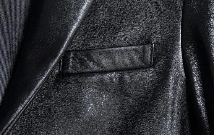 Mens Leather Suit Jacket Motorcycle Natural Genuine Real Sheepskin Slim Fit Classic Italian Formal Blazers Black Male Coat