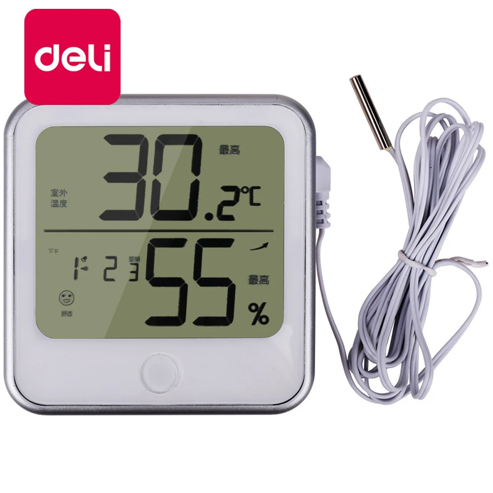 Deli 1PCS Electronic Thermometer and Hygrometer Home Indoor Alarm Clock Hygrometer Office High Precision Thermometer 8959 Deli 1PCS Electronic Thermometer and Hygrometer Home Indoor Alarm Clock Hygrometer Office High Precision Thermometer 8959