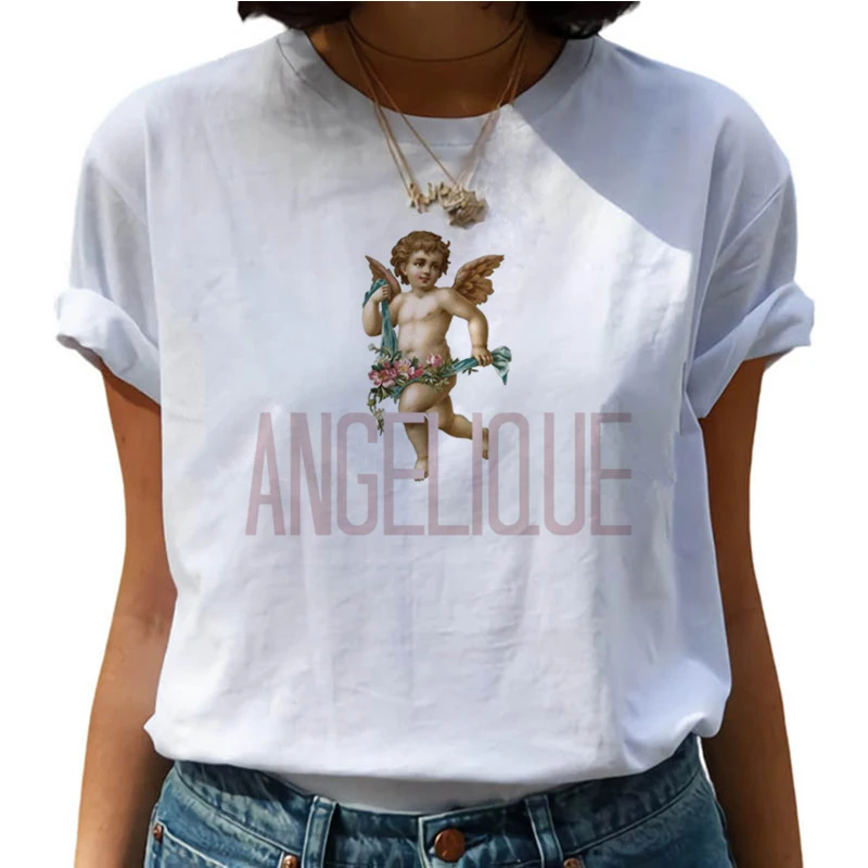 Angel Harajuku Винтажная Футболка 90s Эстетическая Kawaii стильная футболка Графический корейский стиль футболка модная уличная женская футболка