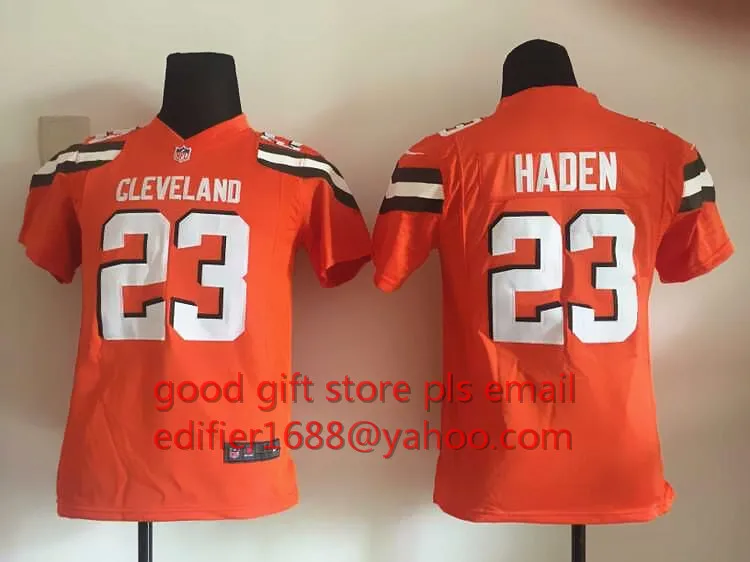 Прошитый Молодежный Кливленд s для детей 2 Джони манзил 23 Joe Haden Вышивка Логотипы Размер s до XL Джерси - Цвет: Бежевый