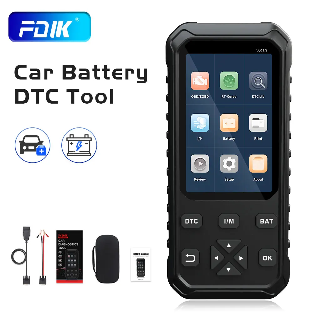 FDIK Obd2 сканер V313 Автомобильный диагностический инструмент с Батарея тестирования