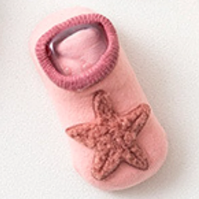 Pink Зимние Нескользящие Детские Носки с рисунком морской звезды, махровые носки-башмачки для дома, носки из чесаного хлопка для маленьких мальчиков и девочек - Цвет: Pink