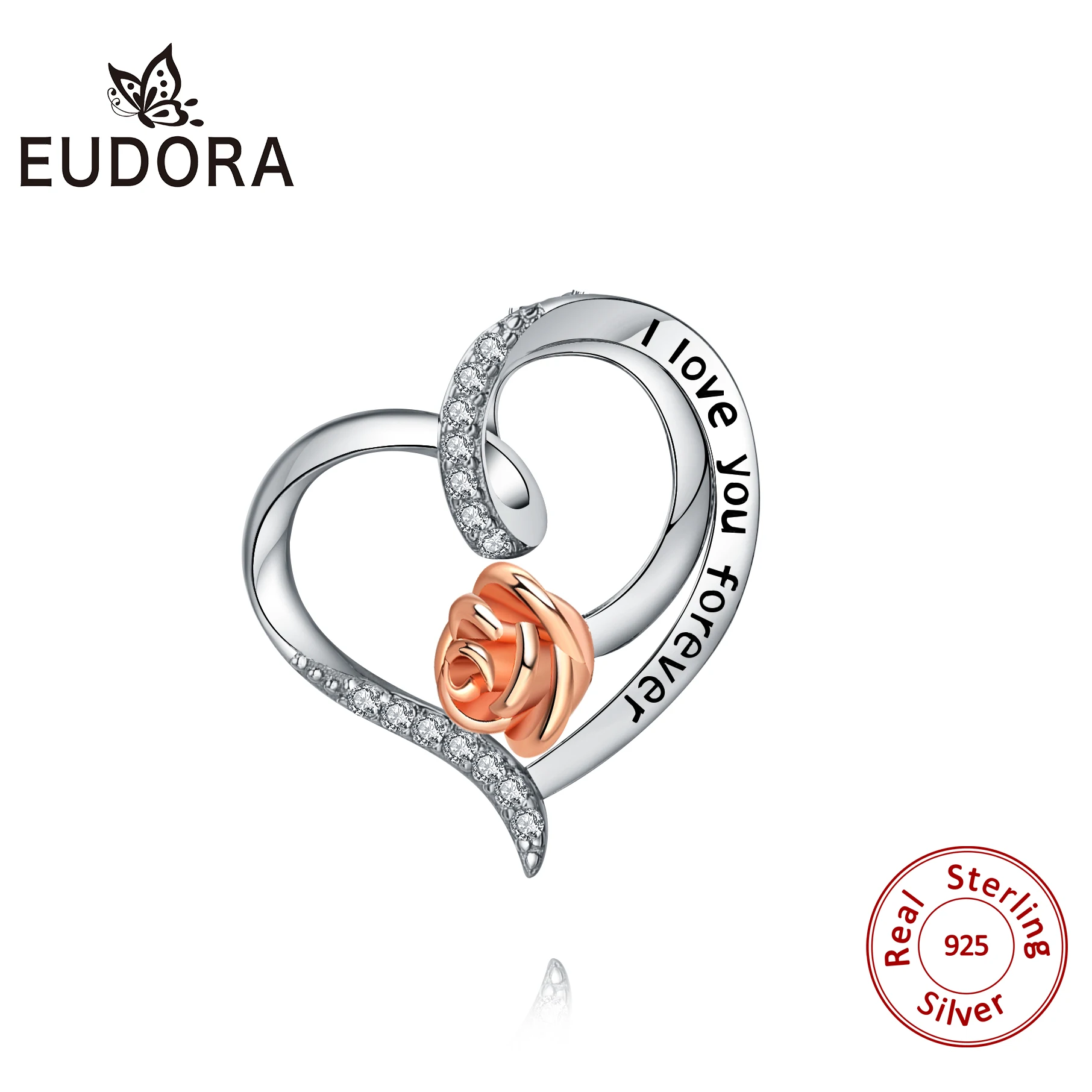 without chain Eudora 925 пробы серебряная подвеска в виде цветка, уникальное Золотое Розовое Ожерелье I Love You Forever style, романтическое ювелирное изделие для женщин CYD500 - Окраска металла: without chain
