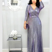 Зима-осень платье Для женщин Роскошные элегантные привлекательные свадебные туфли V образным вырезом горячего тиснения Длинные вечерние платья Повседневное размера плюс тонкое Плиссированное Макси платье
