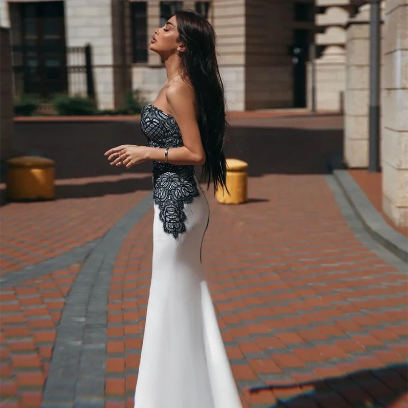 Черное платье русалки из двух частей для выпускного вечера vestidos de fiesta largos de gala длинная белая аппликация из кружева милое вечернее платье