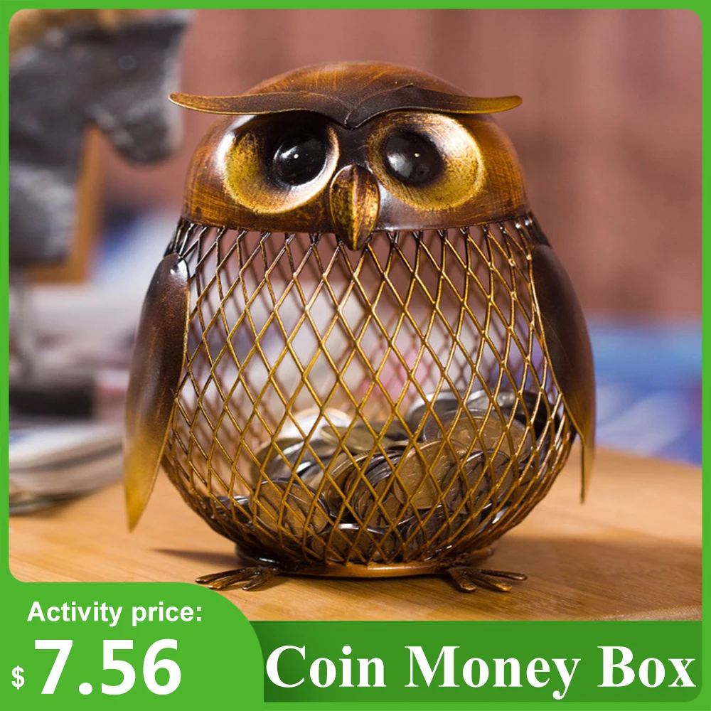 Owl Shaped Metal Coin Money Saving Box Cute Piggy Money Boxes Home