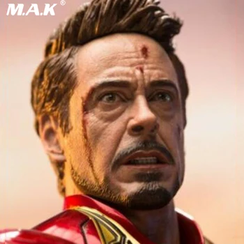 

In Stock 1/6 Scale Male Head Sculpt MAXNUT ROBERT TONY Iron Man Injured Head Carving Fit 12'' Action Figure
