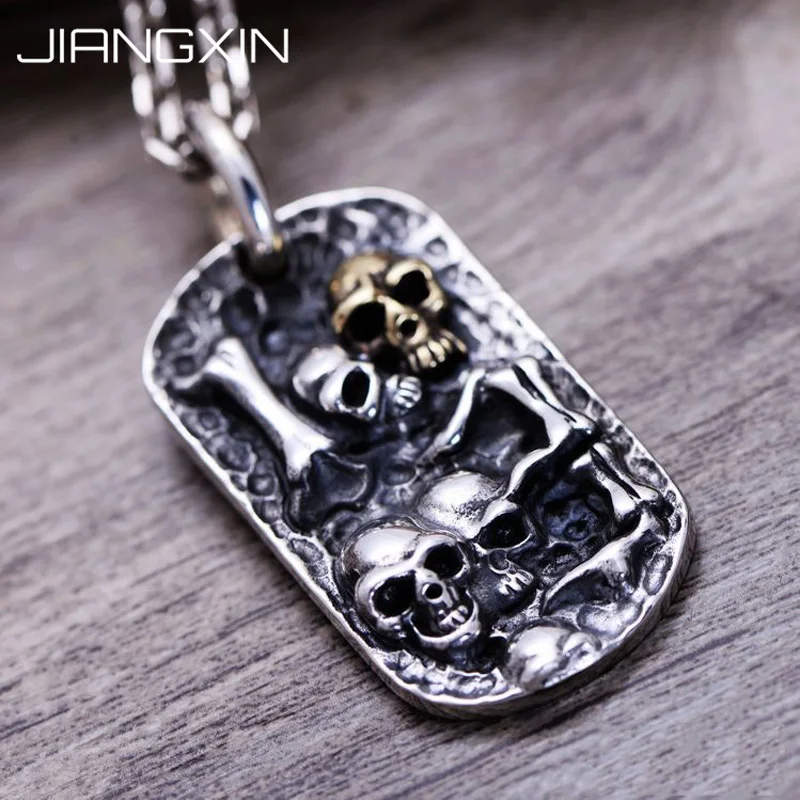 

19.39g 925 Sterling Silver Skull Skeleton Bones Pendant 3.8*2cm Antique Finish Retro Jewelry Men Women Adjustable black Rope