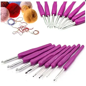 

8 Sizes Soft Plastic Handle Home Aluminum DIY Crochet Knit Hook Knitting Needle 2.5-6mm Knitting Needles Set