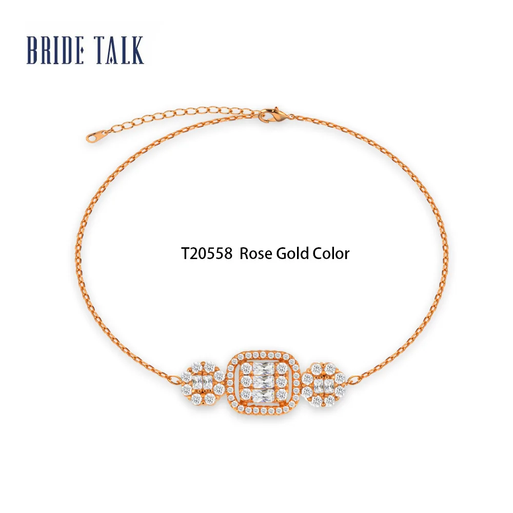 Ожерелье невесты Шарм медный багет цирконовая цепочка и звено корейский стиль браслет Женская мода розовое золото ювелирные изделия подарок на день рождения