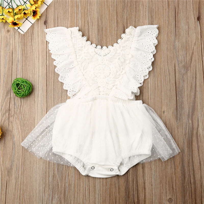 cool baby bodysuits	 2019 Summer Newborn Baby Girl Clothes Sleeveless Solid Color White Lace Flower Ruffle Romper One-piece Outfit Sunsuit coloured baby bodysuits