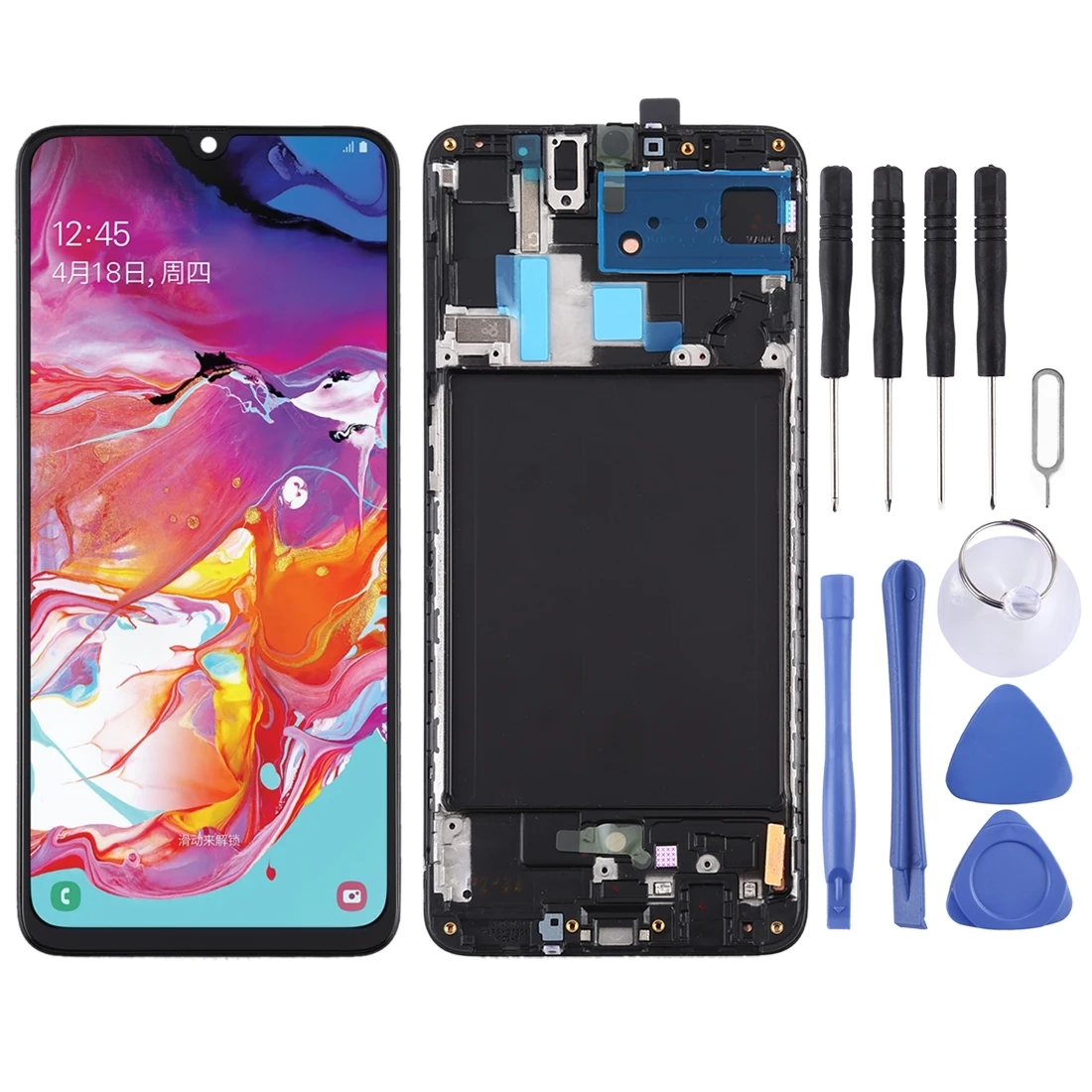 

Original Super AMOLED Material LCD Screen and Digitizer Full Assembly with Frame for Galaxy A70
