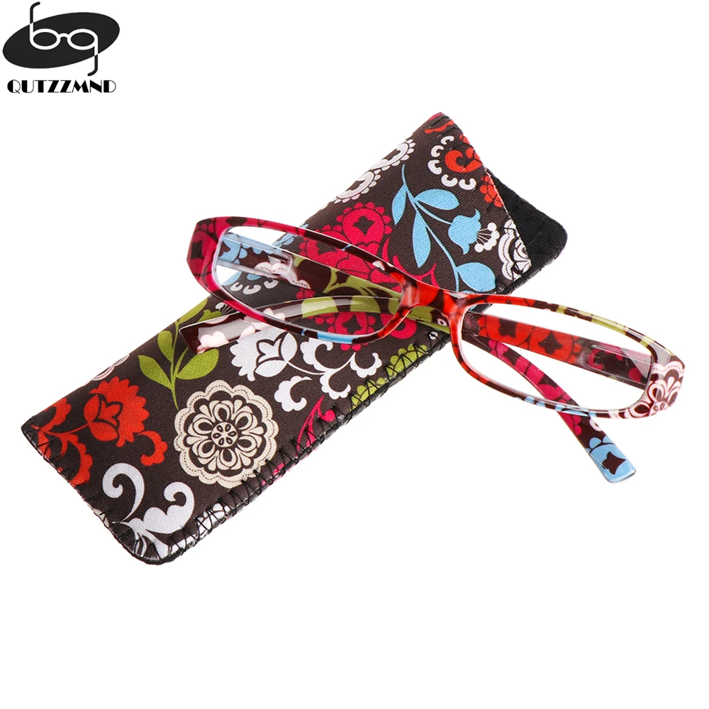 

Qutzzmnd Hinge Rectangular Presbyopic Glasses Women bifocal glasses Flower Print Resin Reading Glasses Matching Pouch +1.0~+4.0