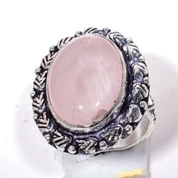 

Genuine Rose Quartz Ring Silver Overlay over Copper, Hand Made Women Jewelry gift , USA Size 6.25