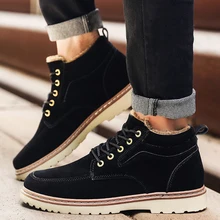 Buty męskie zimowe PU Outdoor Snow buty motocyklowe do kostki męskie zasznurowane antypoślizgowe botki brytyjskie trampki wodoodporne obuwie robocze(China)