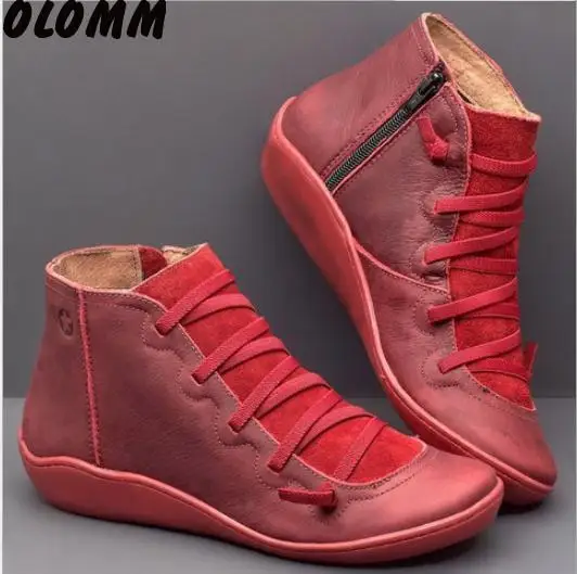 

Women Winter Snow Boots PU Leather Ankle Spring Flat Shoes Woman Short Brown Botas with Fur 2020 for Women Lace Up Botas Mujer
