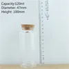 6 Pieces 47*100mm 120ml Glass Bottles Cork Stopper Test tube transparent Storage Jar Containers candy Glass Jars Vials DIY Craft 6