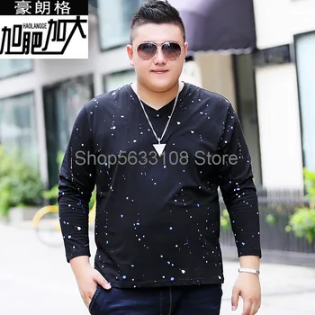 

Long Sleeve T Shirt Men's Wear Plus Fat Plus Outside The Autumn Clothes Wear V Collar Fat Man Fat Backing Shirt Leisure