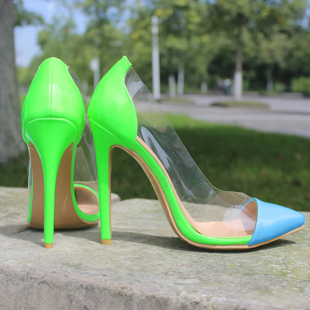 LAIGZEM Clear PVC Women Heels Patent Stiletto Pumps Party Shoes Woman Tacones Zapatos Mujer Large Size 45 46 47 | Обувь