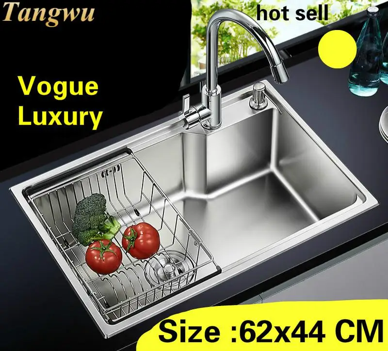 

Free shipping Apartment kitchen single trough sink vogue do the dishes 304 stainless steel luxury hot sell 620x440 MM