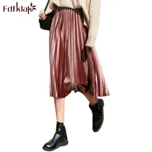 Fdfklak бархатная плиссированная юбка трапециевидной формы золотистого цвета, осенне-зимняя женская юбка длиной 150 см, Женская юбка jupe femme