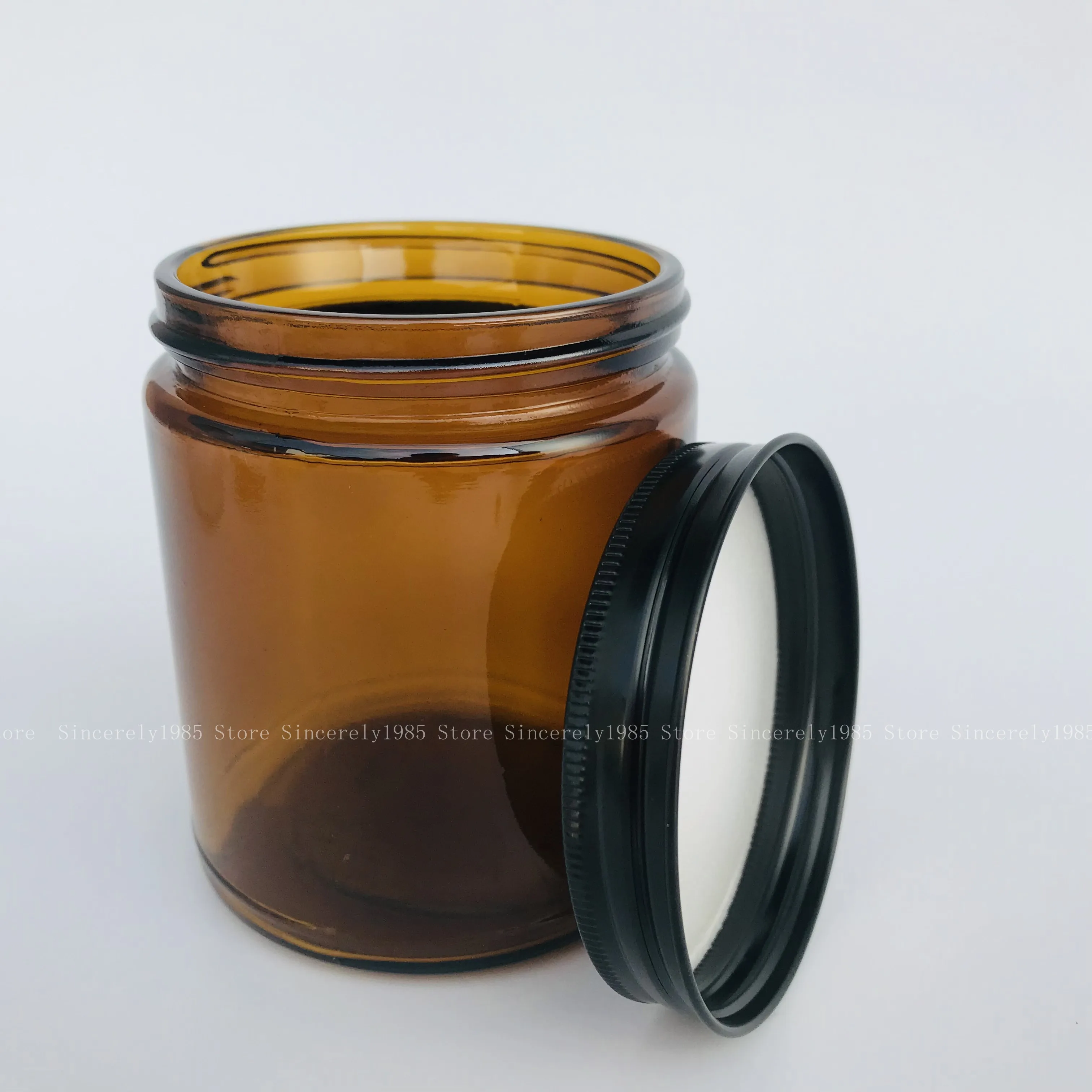 2pcs 250ml Amber Glass Candle Jars Empty Round Cosmetic Jar for DIY Aromatherapy Wax Melts Candles Salve Lotion Cream Storage