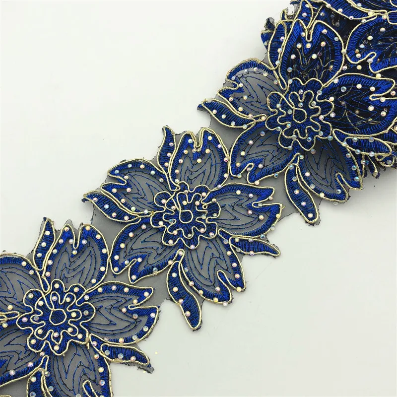 Royal blue 4,8 ярдов Зеленый вышитый бисер кружевной отделкой Свадебная тюль вуаль отделка пришить ремесло ширина: 9 см 5 цветов - Цвет: Royal blue