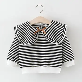 

Baby Girl Striped T Shirt 2019 Autumn New Children's Clothing Toddler Girl Casual Peter Pan Collar T Shirts 2 3 4 5 6 Years Tops