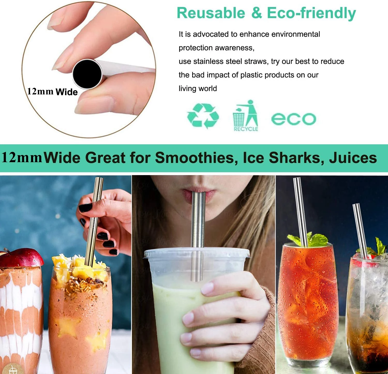 6 Pcs Straight Glass Straws Reusable Clear Straws 12mm Wide Smoothie Straws  for Boba Bubble Tea Milkshakes Drinking Straw - AliExpress