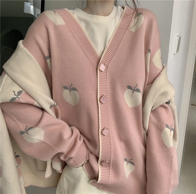 Sweater Cardigan Cute Pink Coat Women 