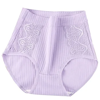

XL~6XL Plus Size Striped Panties Winter Cotton Briefs Lace Underpants Women's Lingerie Antibacterial Underwear Female Intimates