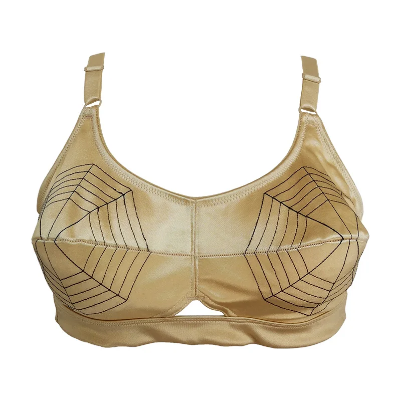 Golden Satin Spider Pattern Vintage Full Cup Women Bullet Bra Retro
