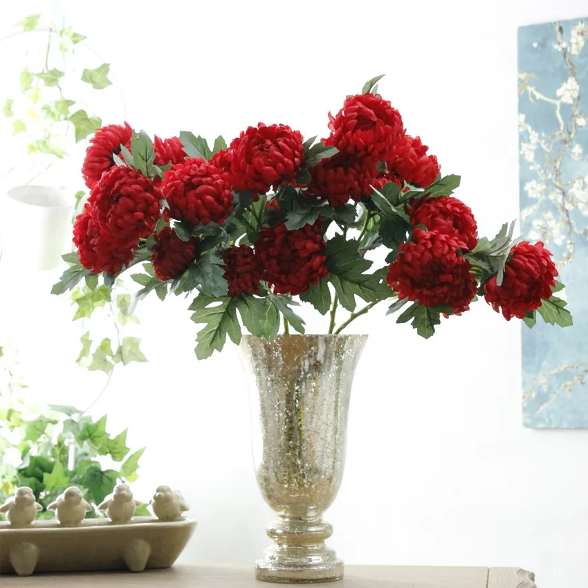 Artificial Spherical Chrysanthemum Flower Bouquet Of Chrysanthemum Fake Silk Plants For Wedding Christmas Party Decoration JH123 (6)