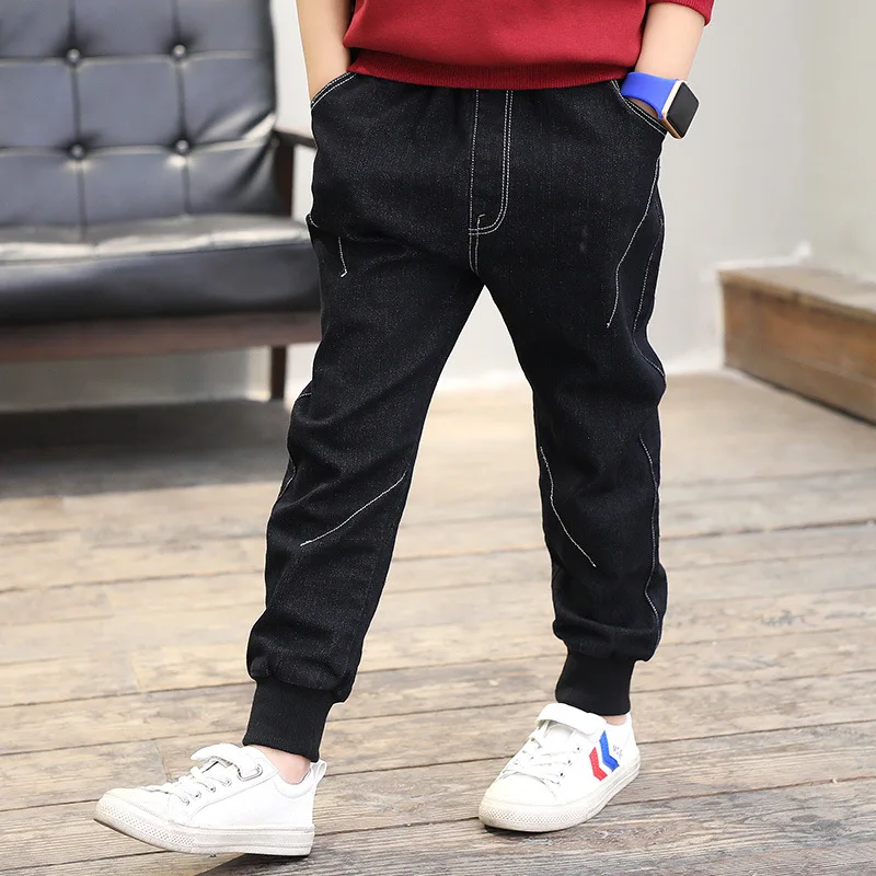 

2019 Childrenswear Spring And Autumn New Style BOY'S Korean-style White Line Jeans Middle And Large Children Long Pants Wechat B