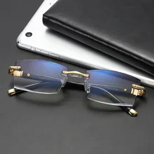 Без оправы квадратные мужские очки для чтения бизнес Ретро читатели Металл 1,5 2,0 3,5 4,0