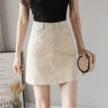 

Summer New Skirts Solid Casual Womens 2021 High Waist A Line Korean Denim Skirt Slim Skirts All Match Bag Hip Short Denim Skirt